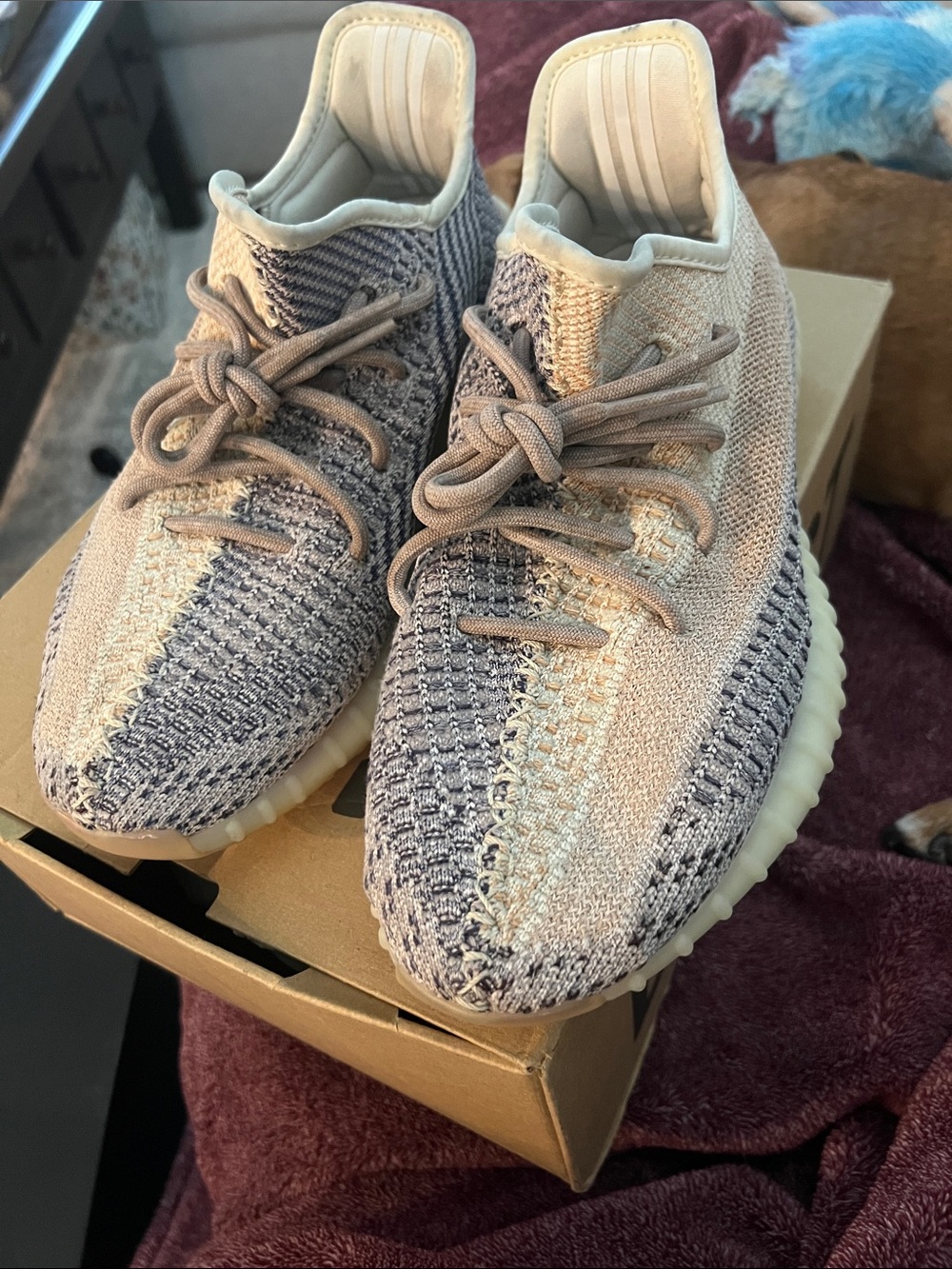 Yeezy Boost 350 V2 Beige Grey Two-Tone Knit Sneakers